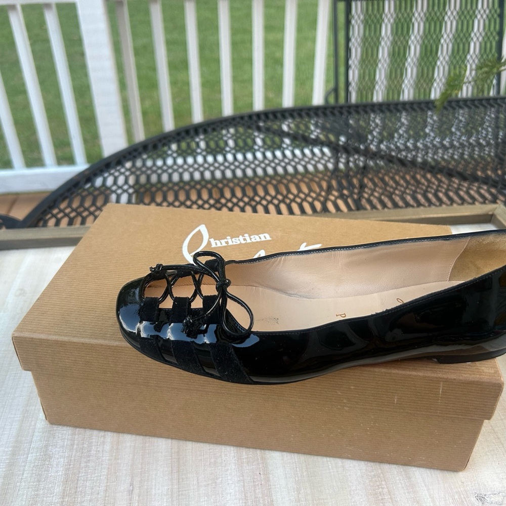 Christian Louboutin Black Patent Flats with Cutout Bow